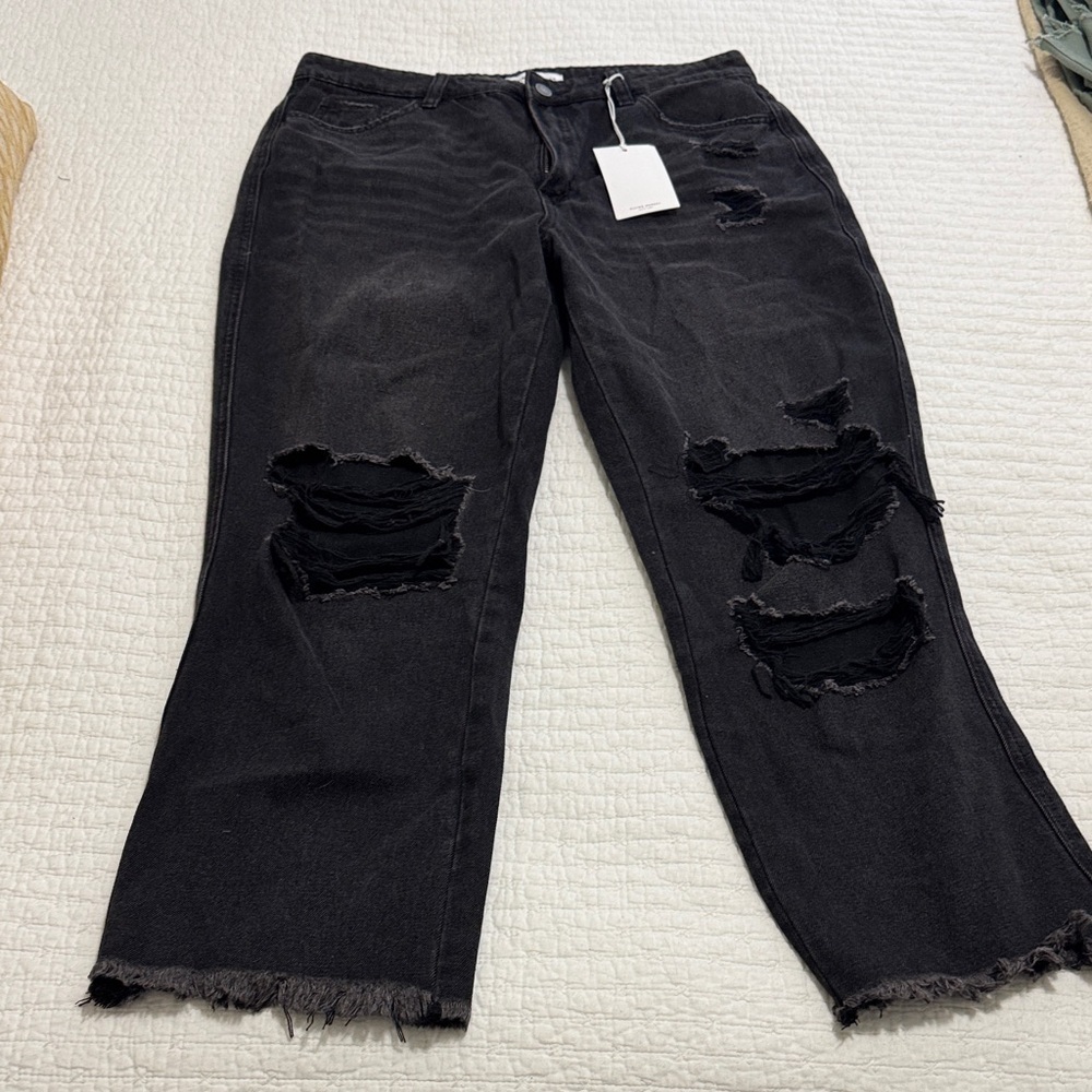 NWT Flying Monkey Black Distressed Straight Leg Jeans